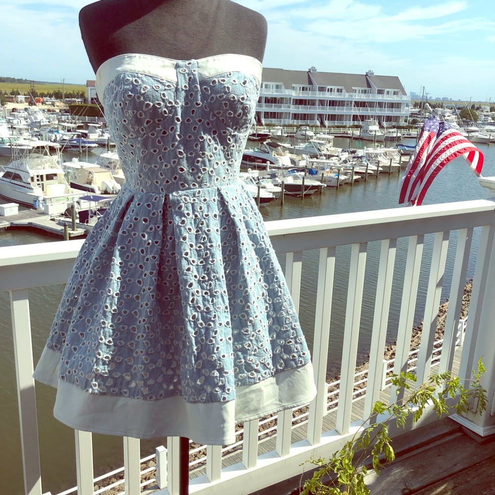 Strapless Baby Blue Eyelet Dress Medium